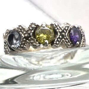 Sterling Silver Ring XOXO Amethyst Citrine Blue Topaz Marcasites Sz7.75